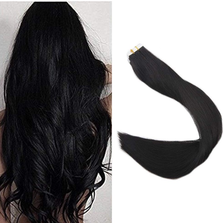 22 1 Jet Black Human Hair Tape Ins Nwt 1 Pack